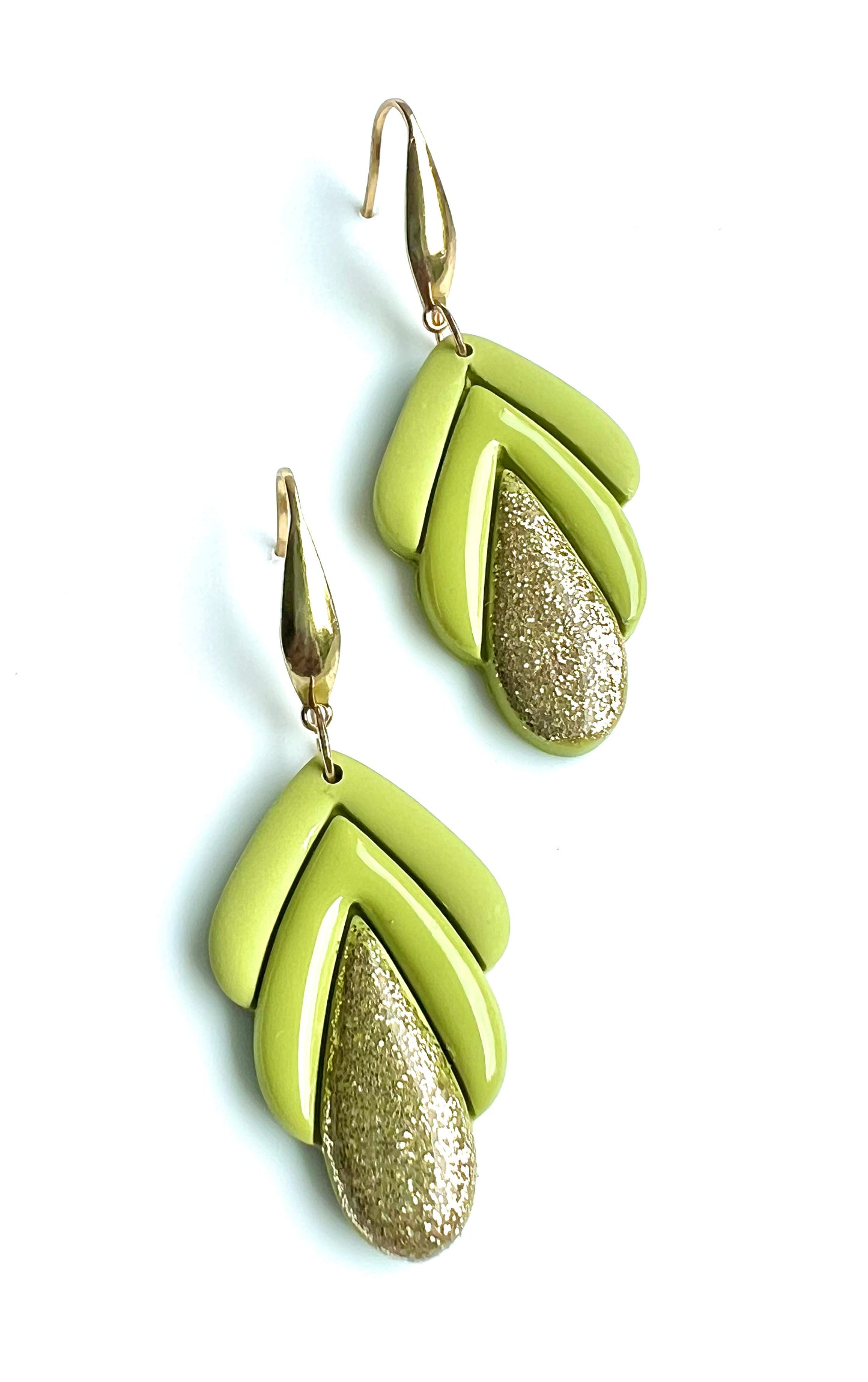 Spring Dangles in Olive Green Color with a Touch of Glitter