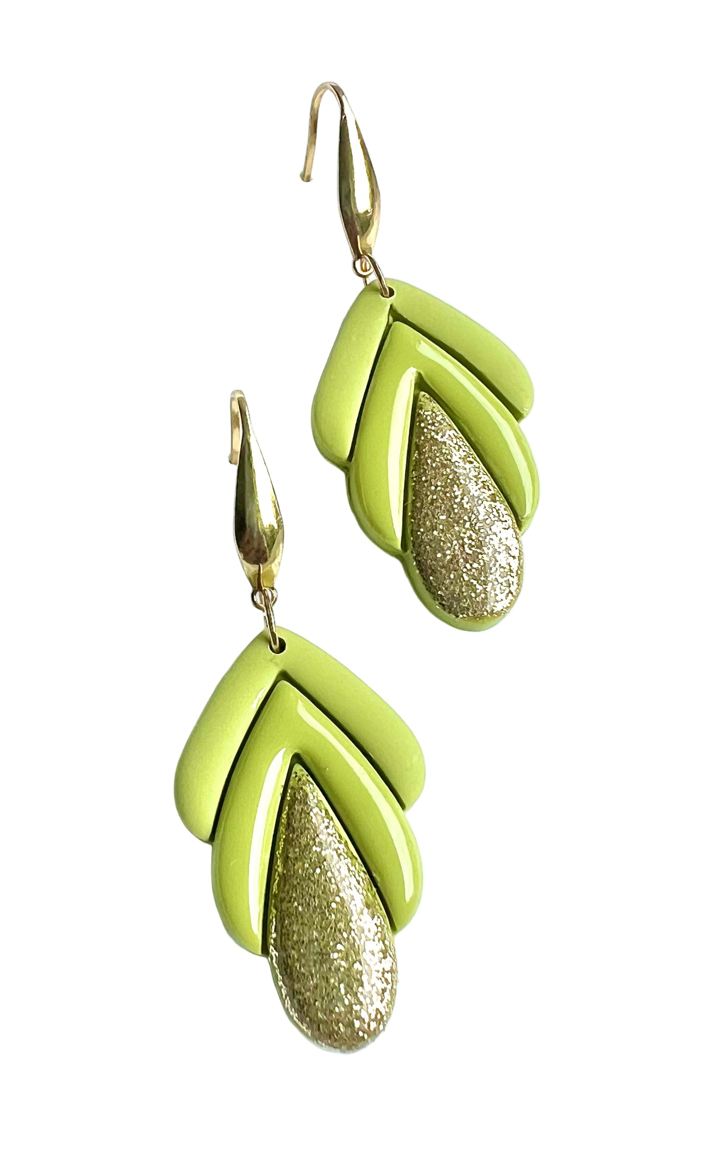 Spring Dangles in Olive Green Color with a Touch of Glitter