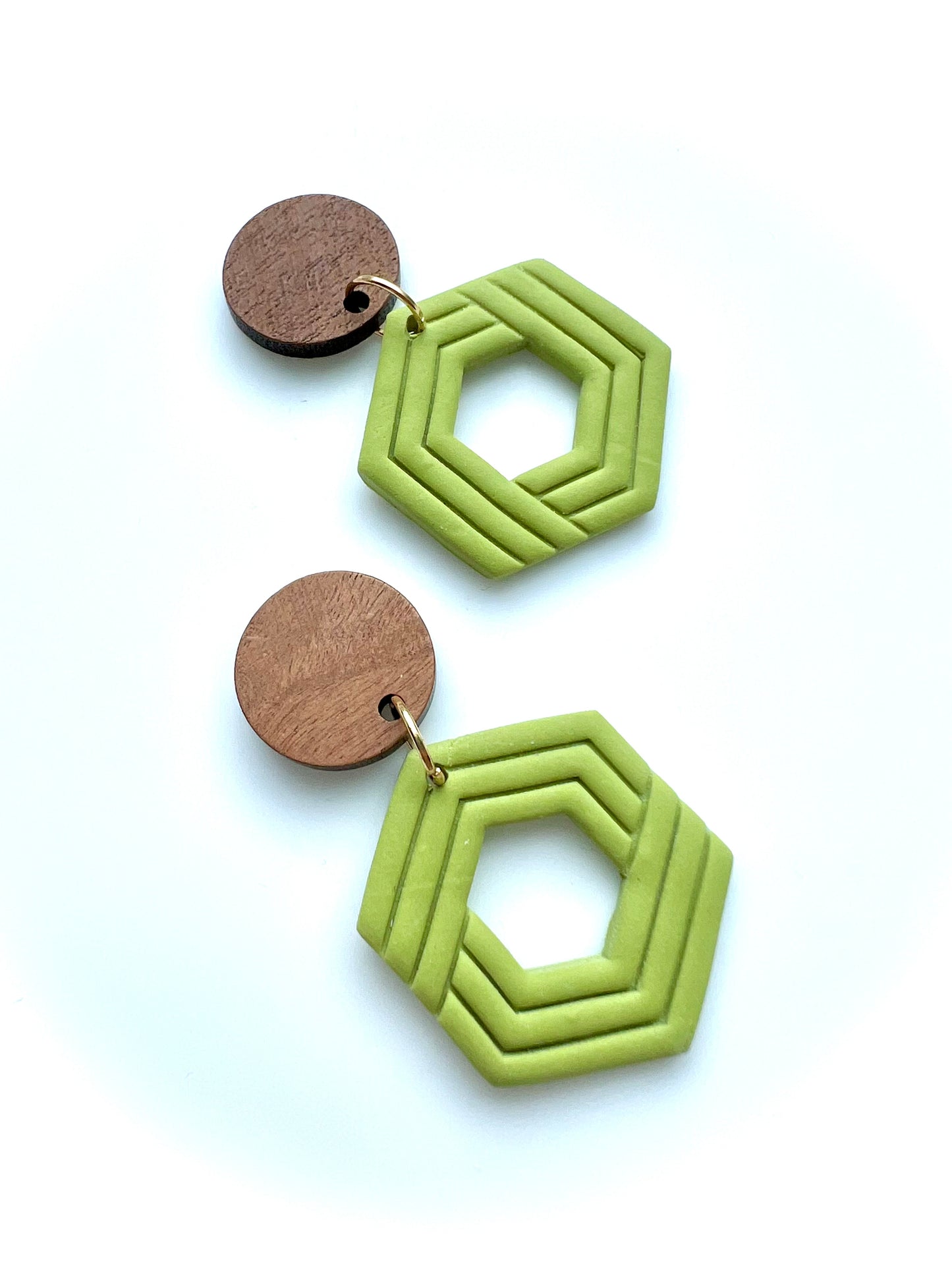 Silvia Dangles in Green with Walnut Wood Stud