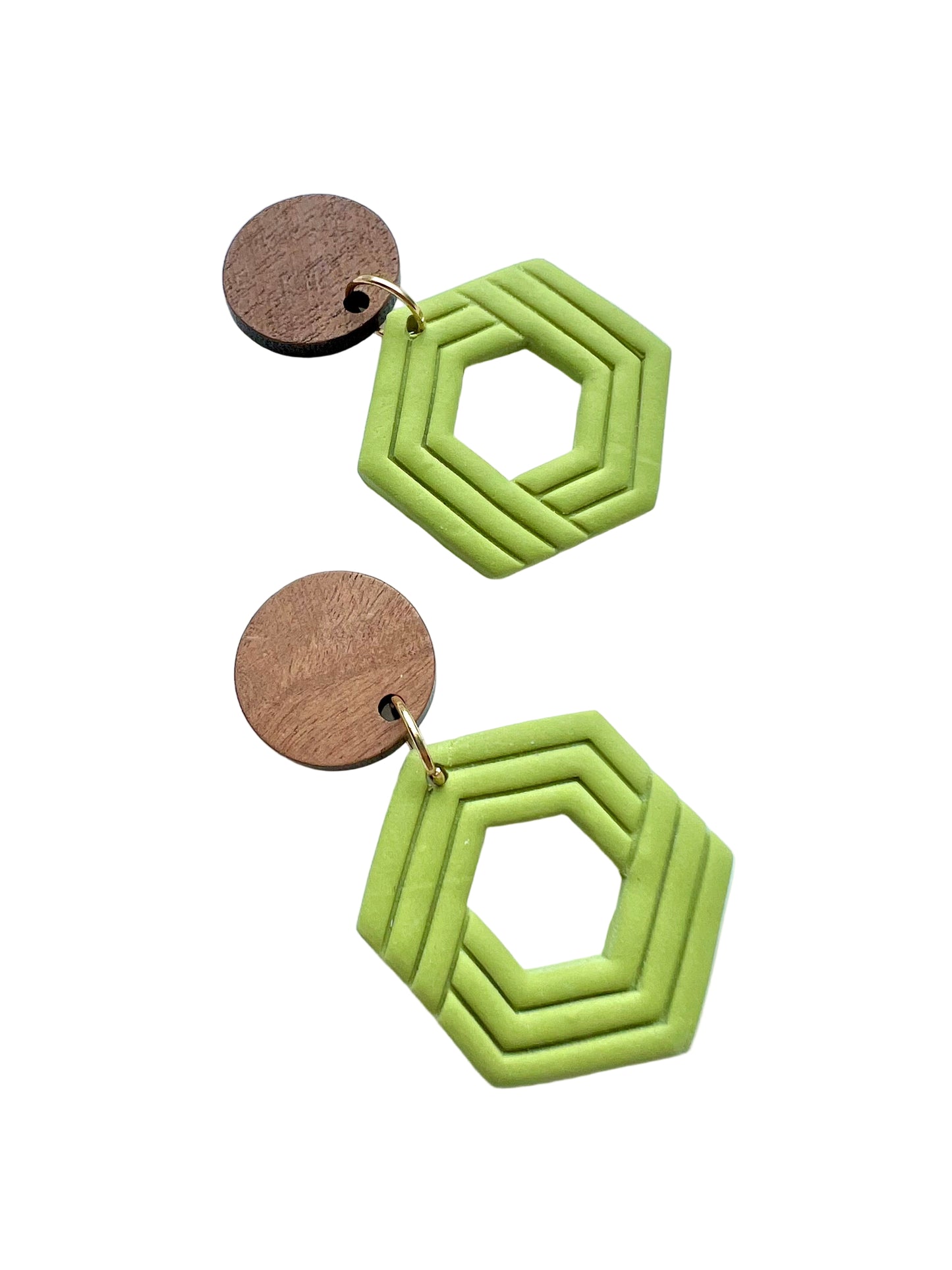 Silvia Dangles in Green with Walnut Wood Stud