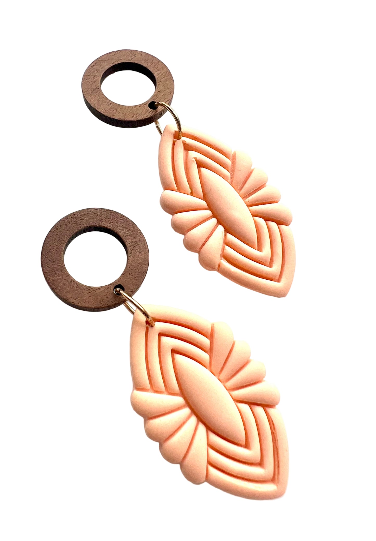Silvia Dangles in Peach with Walnut Wood Stud