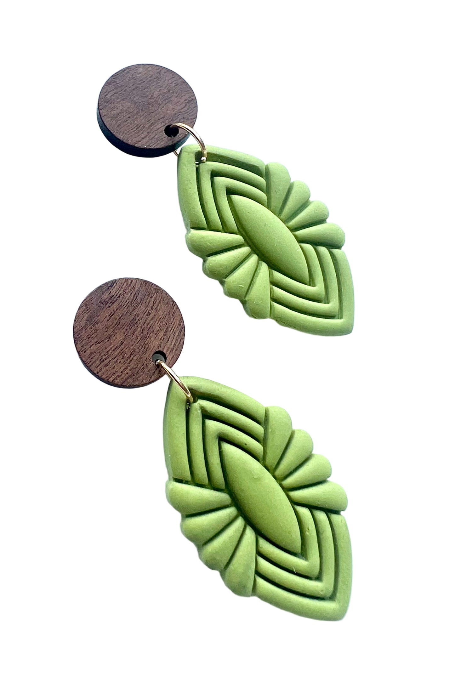 Silvia Dangles in Green with Walnut Wood Stud