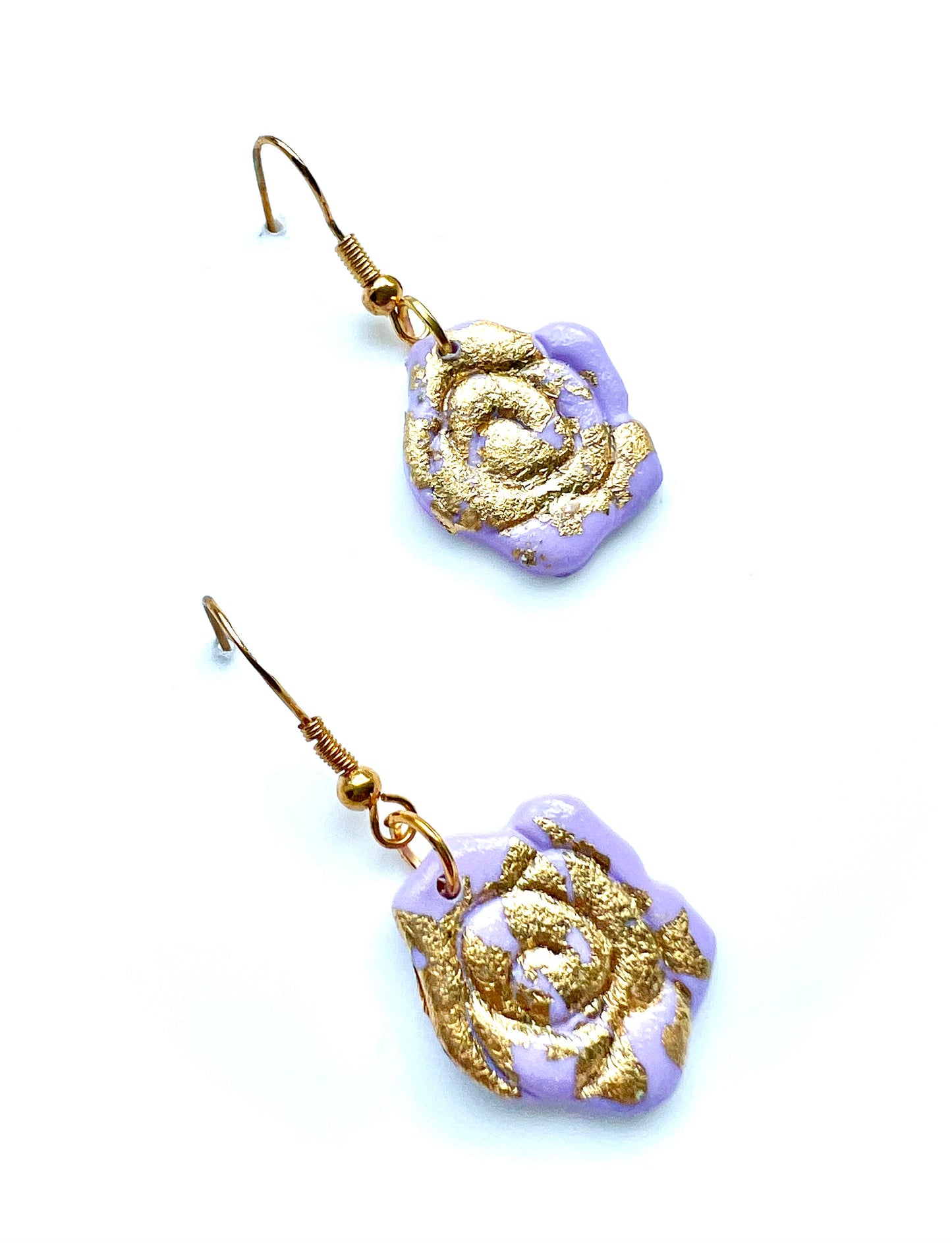 Floral Dangle Earrings in Lavender Blue with a Touch of Gold