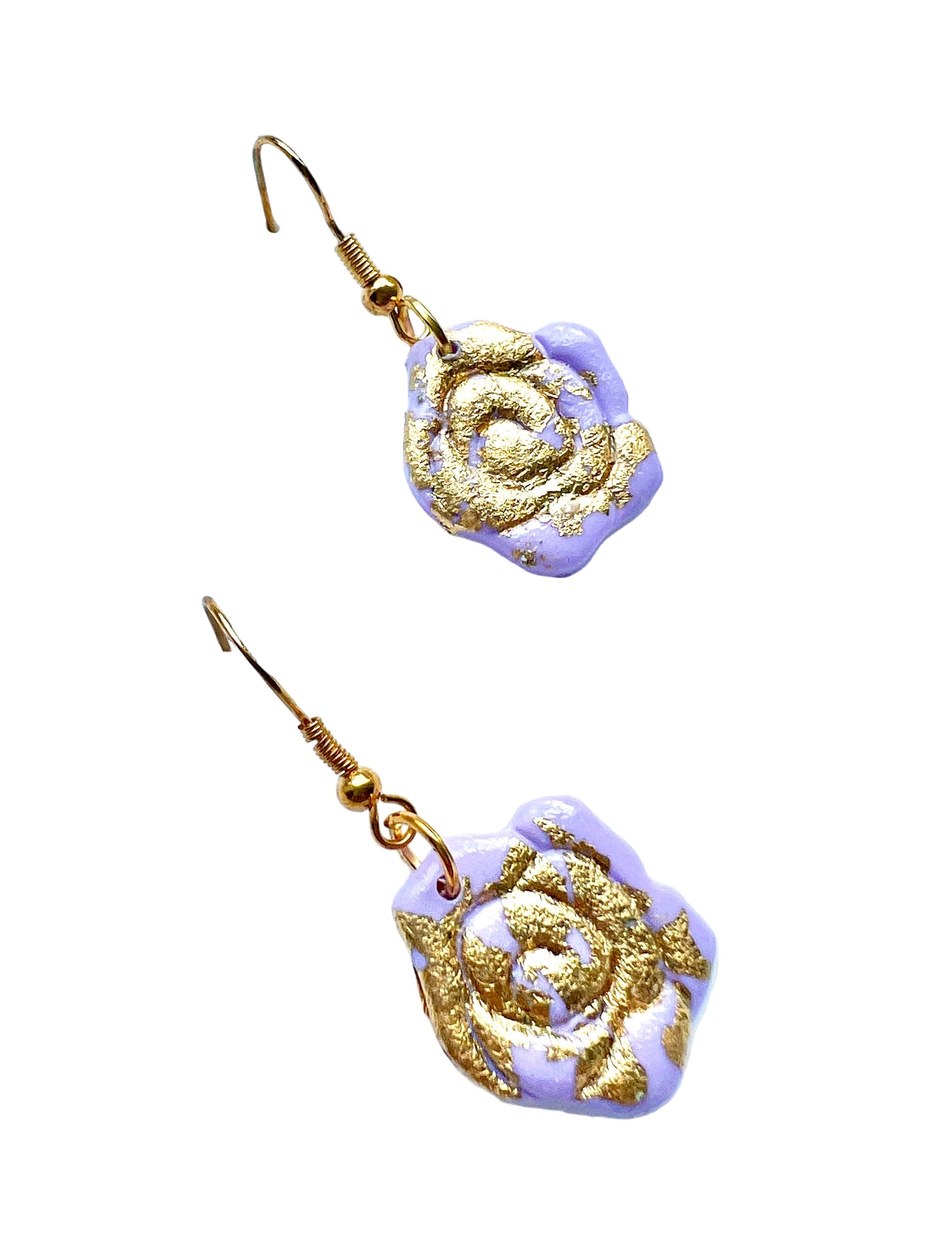 Floral Dangle Earrings in Lavender Blue with a Touch of Gold