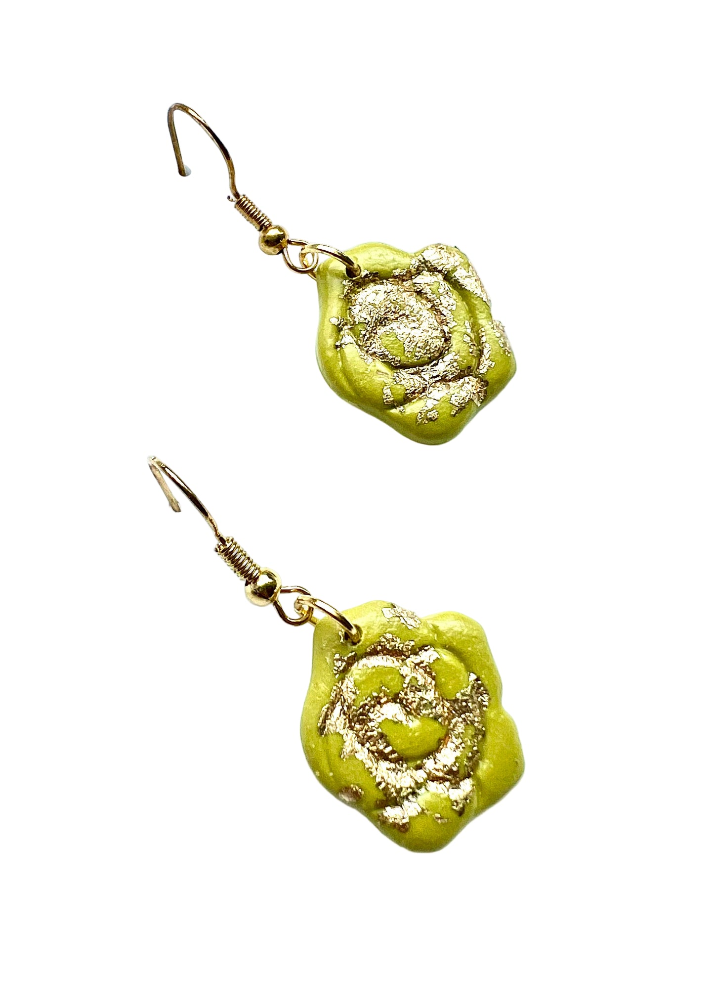 Floral Dangle Earrings in Olive Green with a Touch Gold