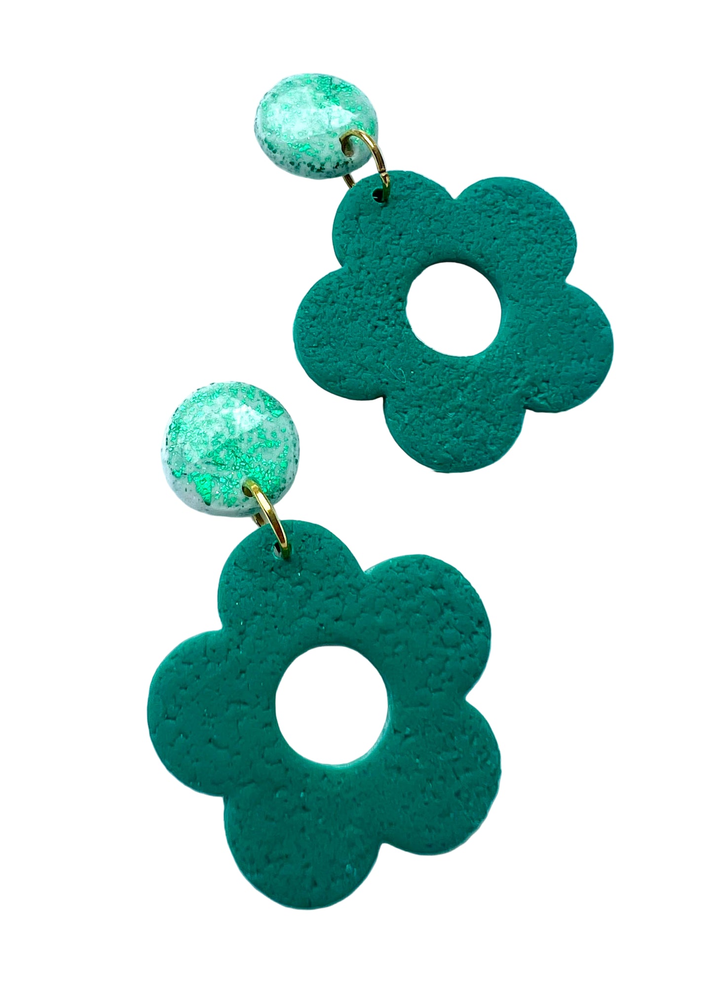 Floral Dangle Earrings in Emerald Green