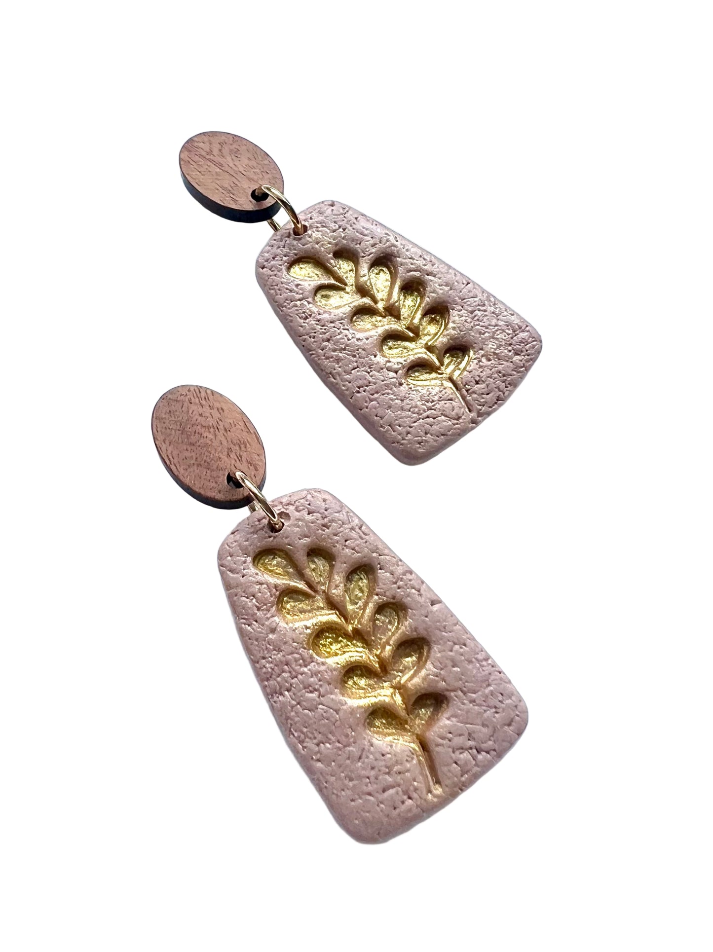 Dangle Earrings in Sand Color with Pressed Leaf Effect