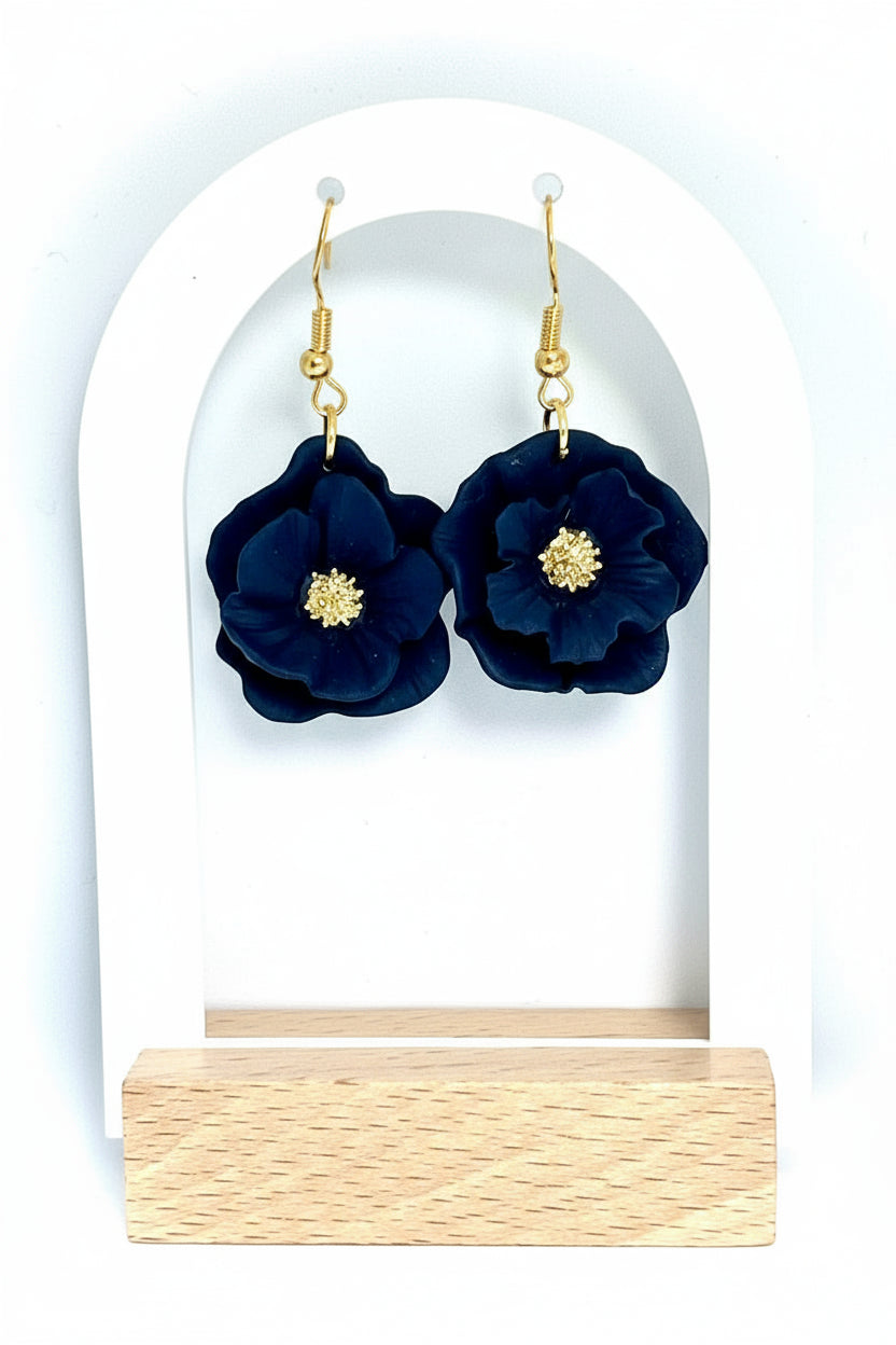 Flower Dangles in Navy Blue