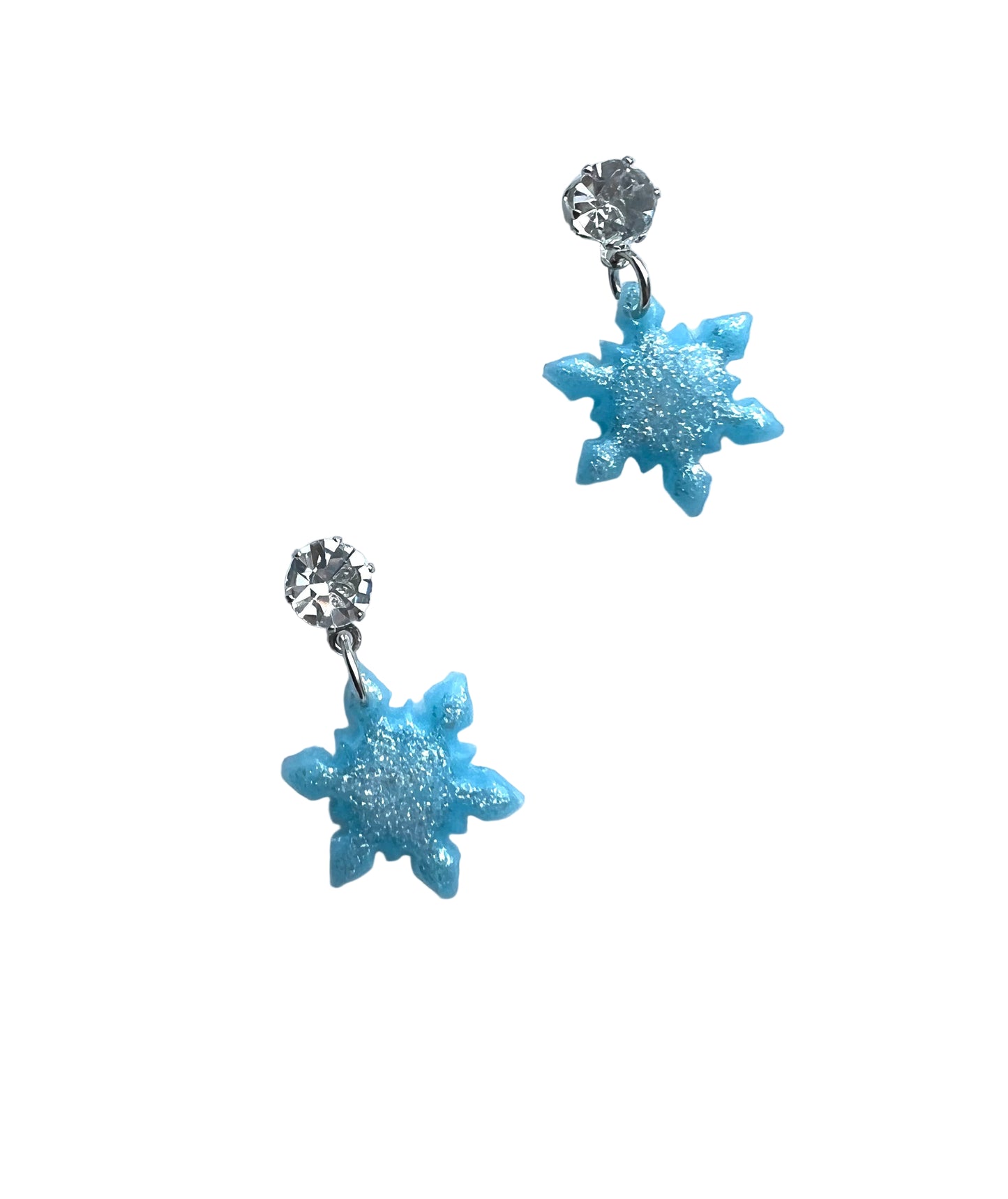 Little Frosty Blue Snowflake Dangles with Zirconia Studs