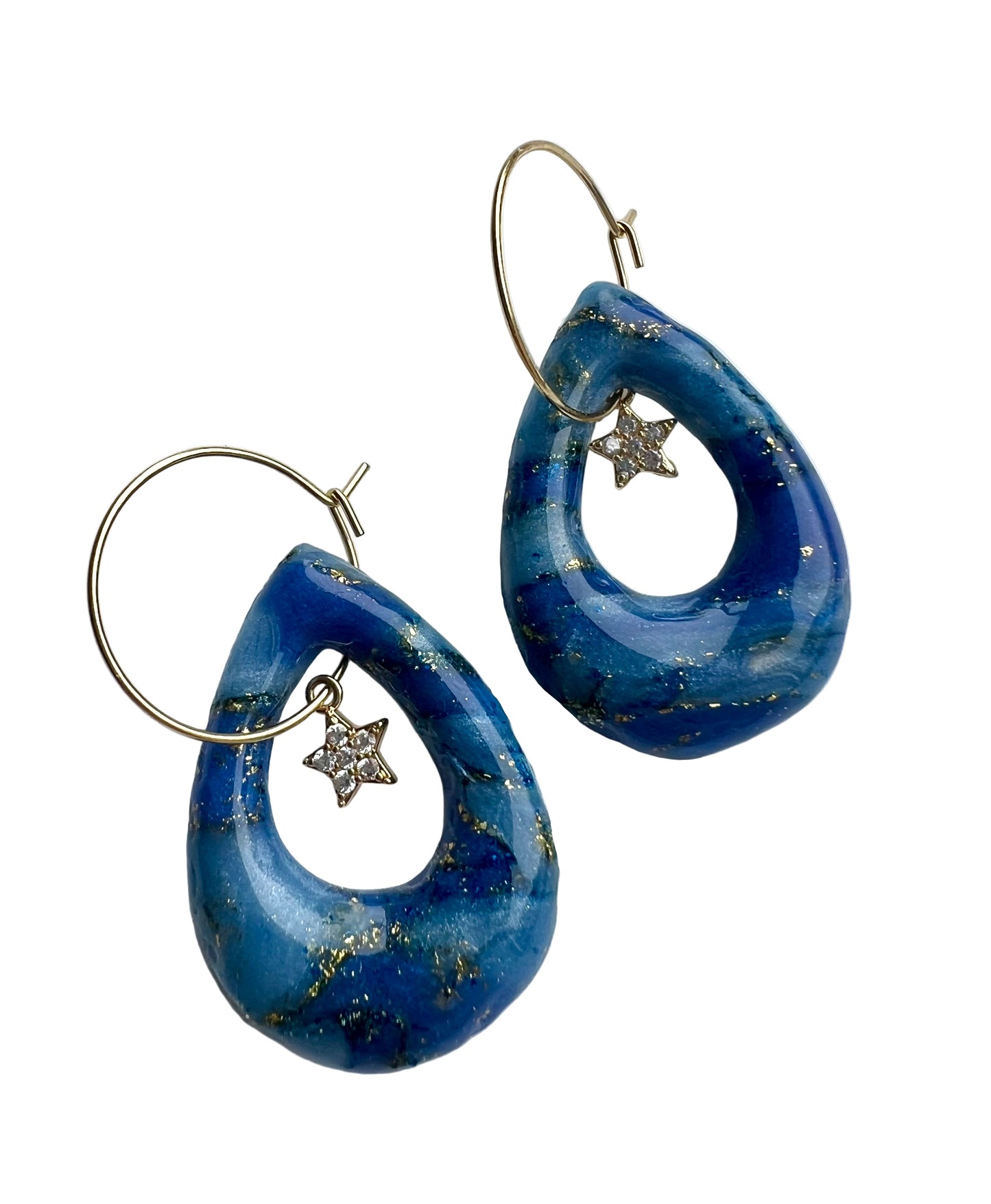 Blue Marble Dangles with Sparkling Little Star