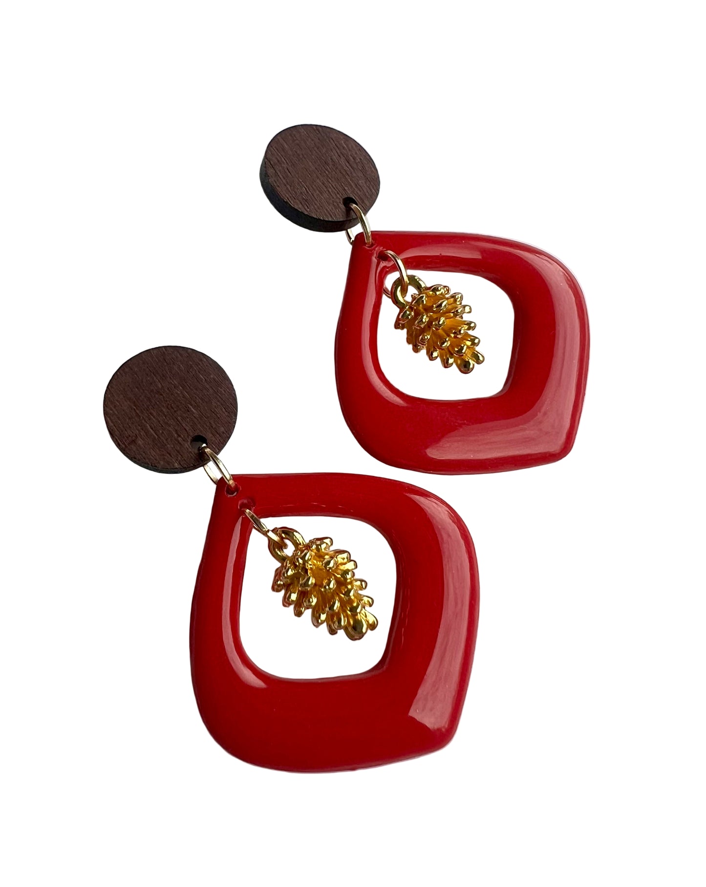 Red Dangles with Pine Cone