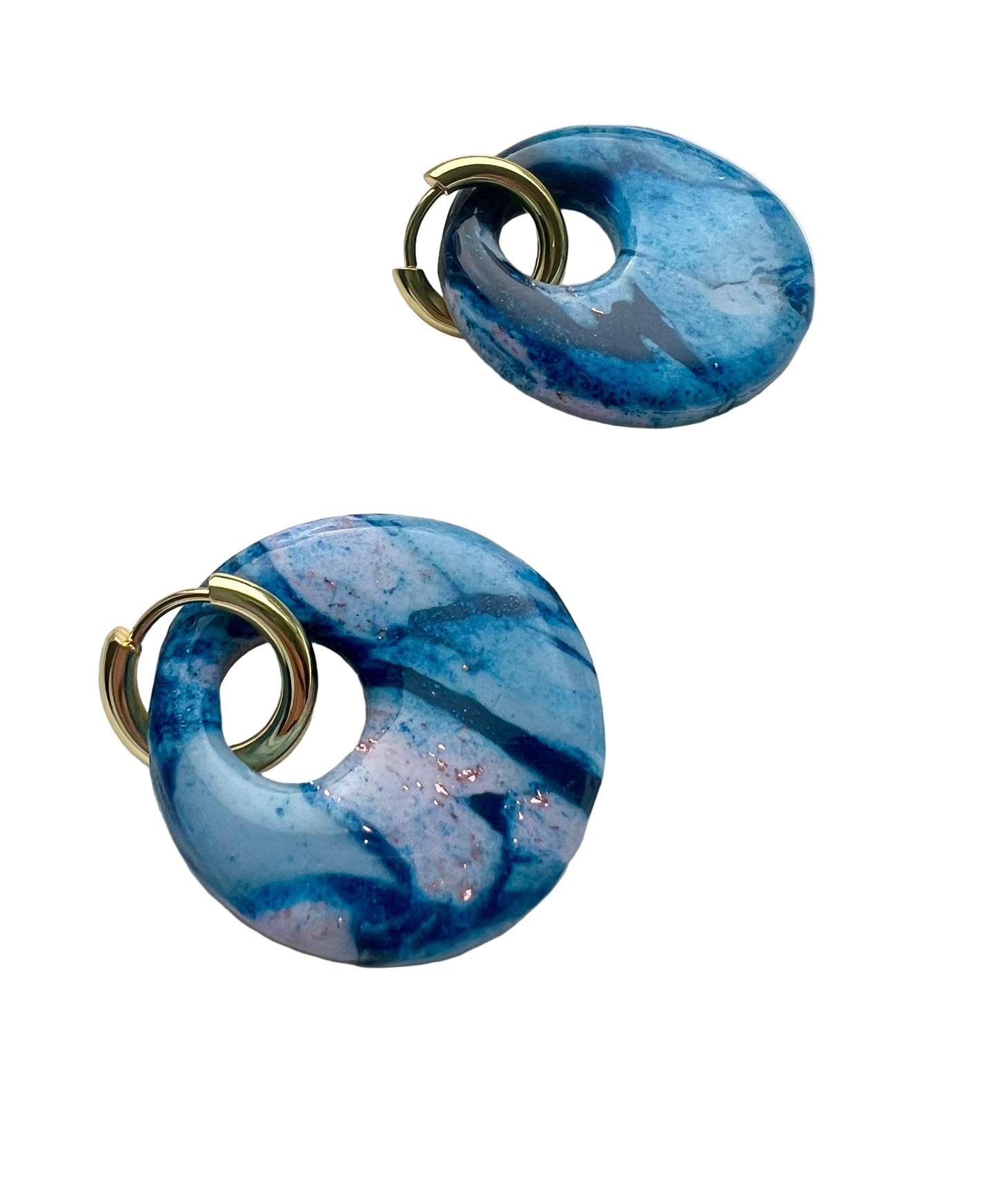 Blue and Pink Marble Donut Earrings