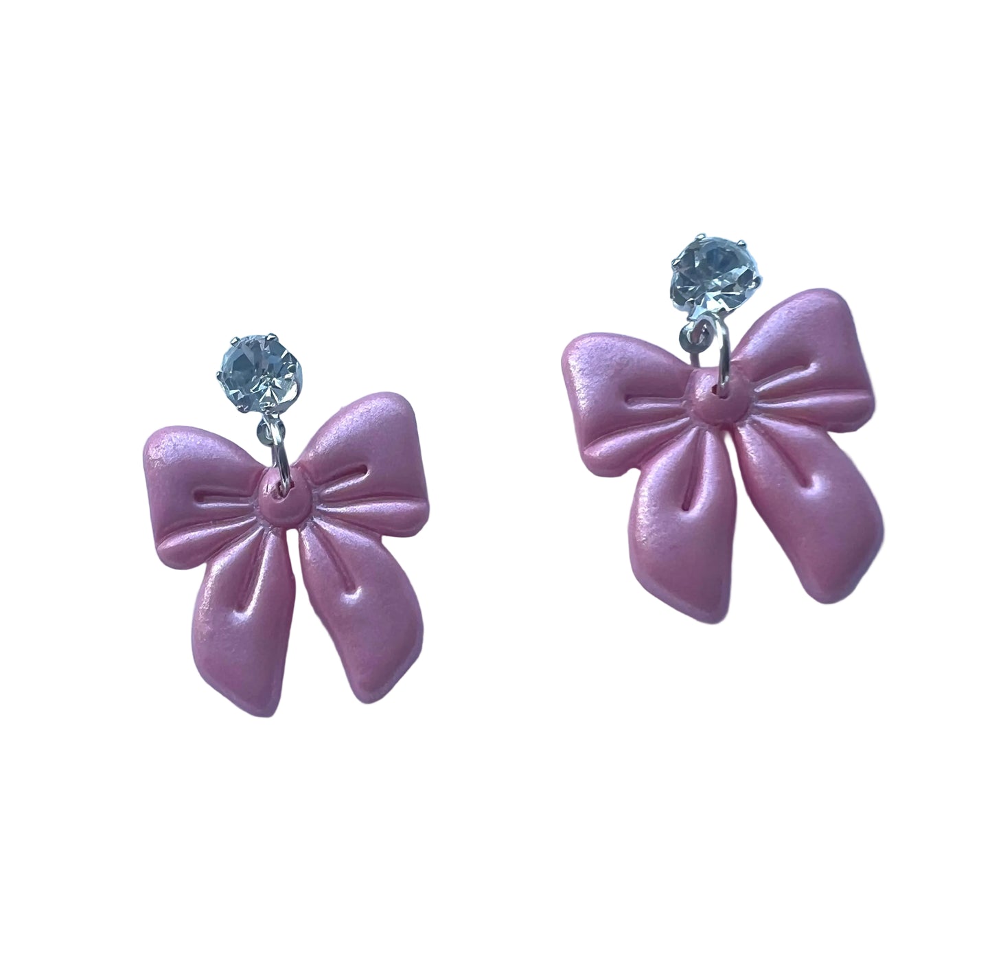 Pink Bow Dangles with Rhinestone