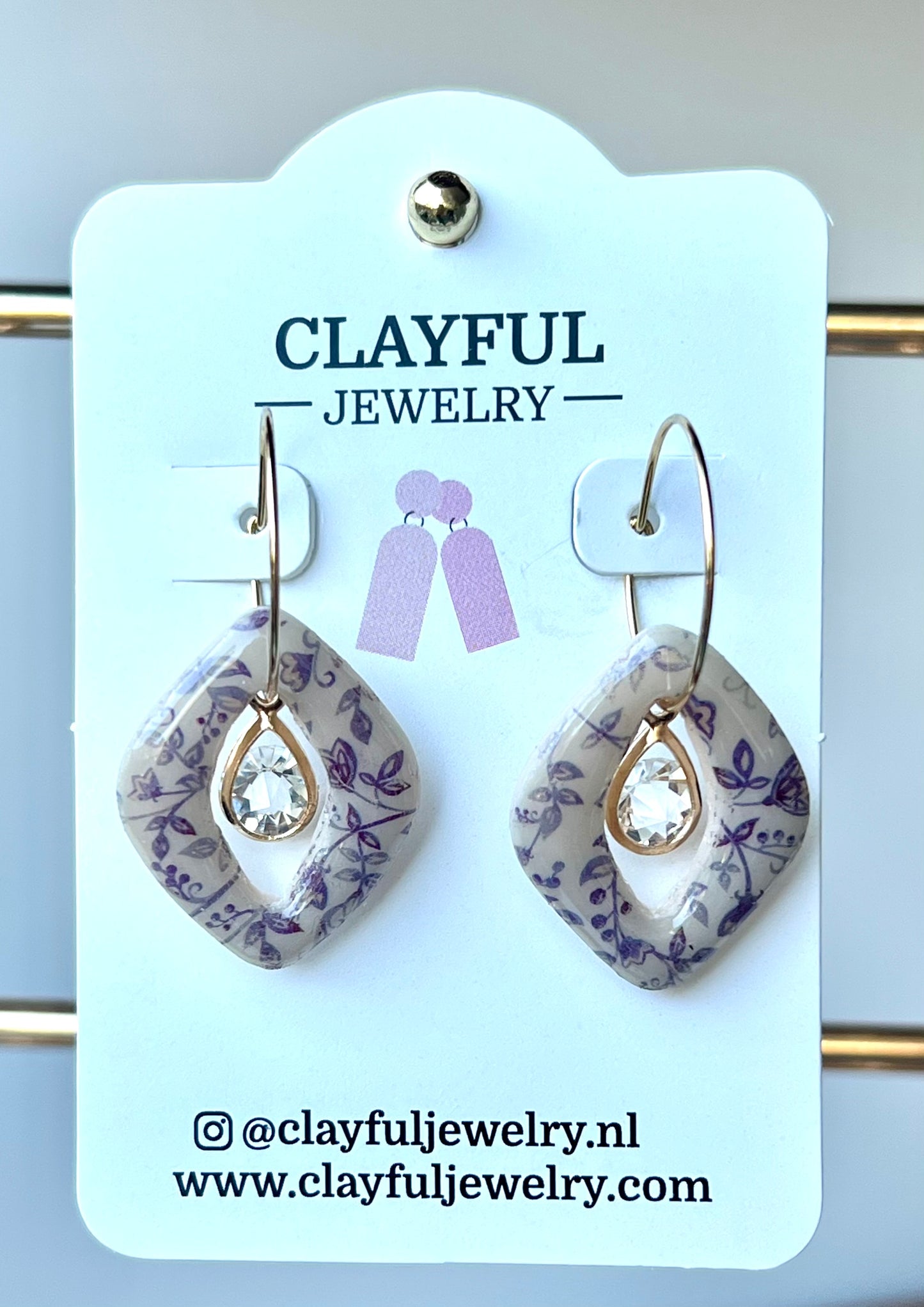 Floral Hoops Earrings with Rhinestone