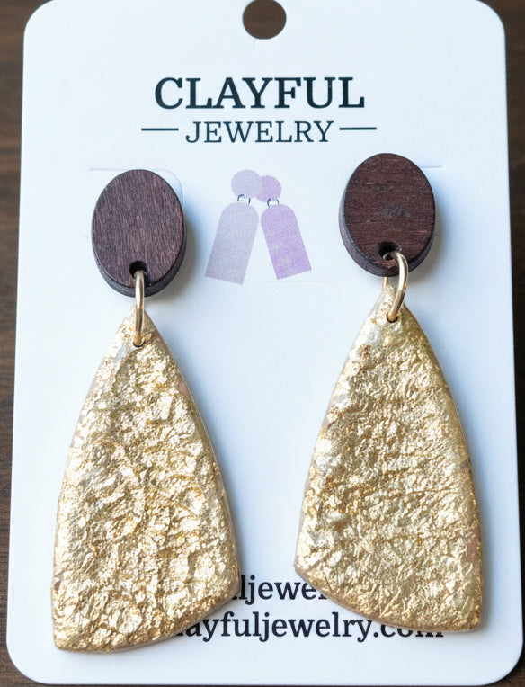 Dangle Earrings with Hammered Gold Texture