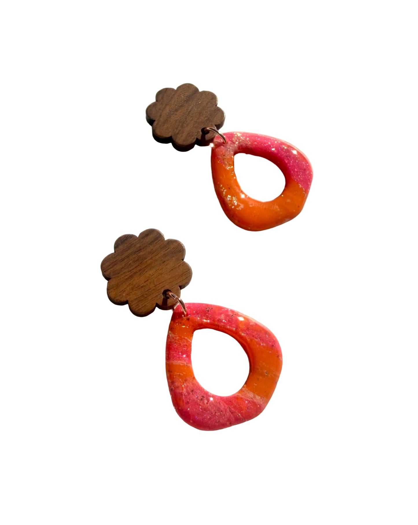 Dangles in Orange and Pink with a Touch of Gold Glitter