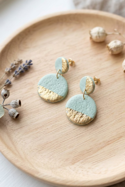 Soft Green and Gold Dangle Earrings