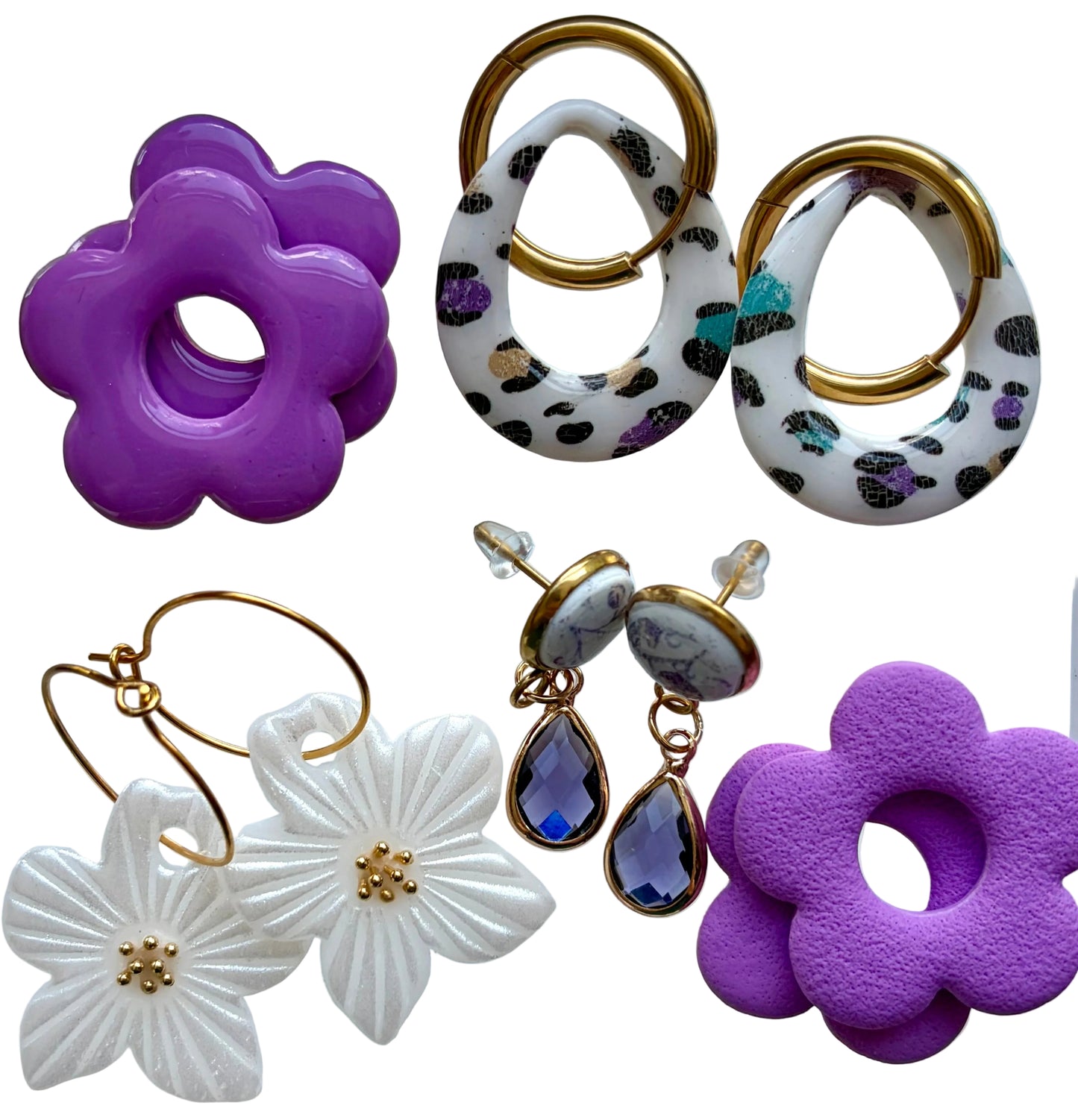 Creole Earrings Set in Purple