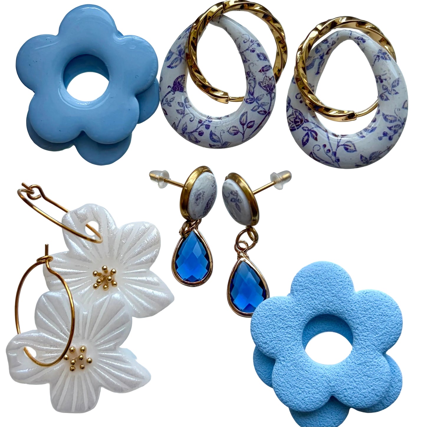Creoles Earrings Set in Blue