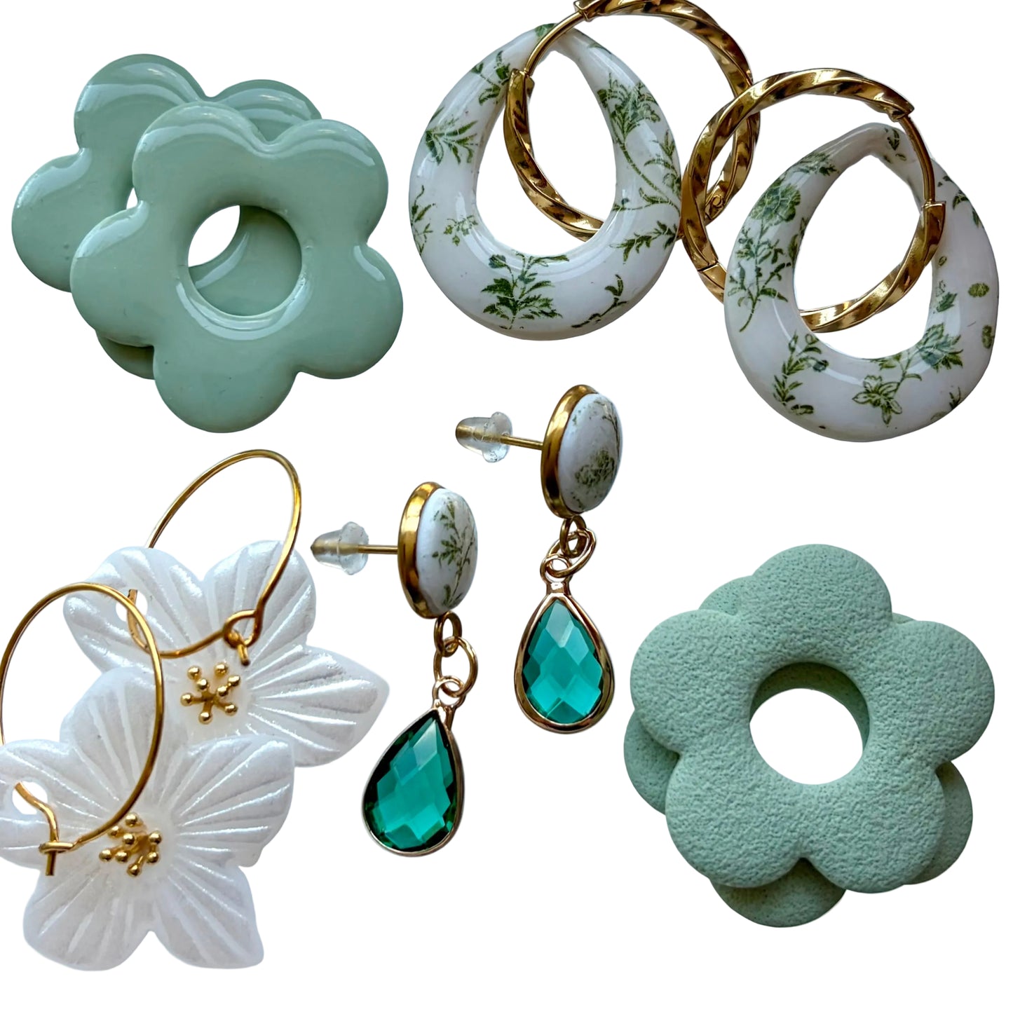 Creole Earrings Set in Green
