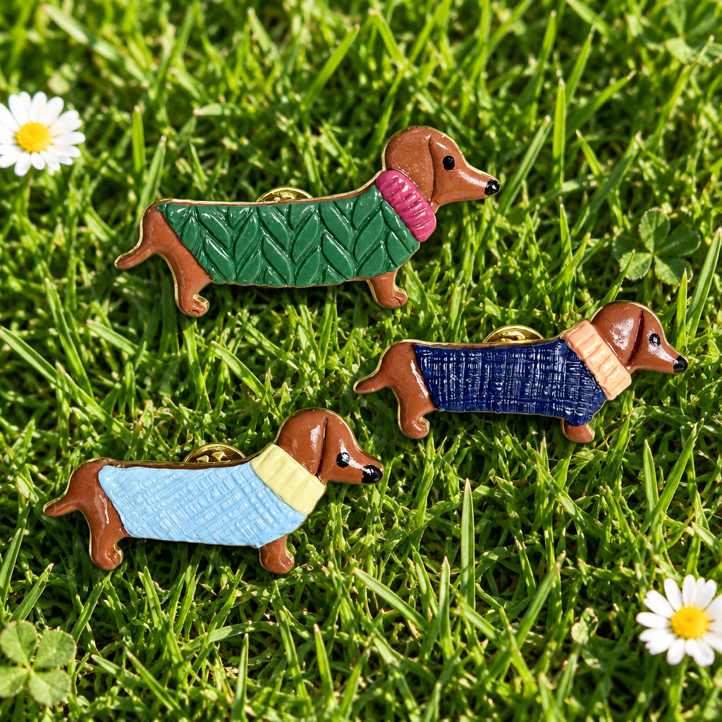 Cute Little Dachshund Brooch Pin in 3 options and sizes.