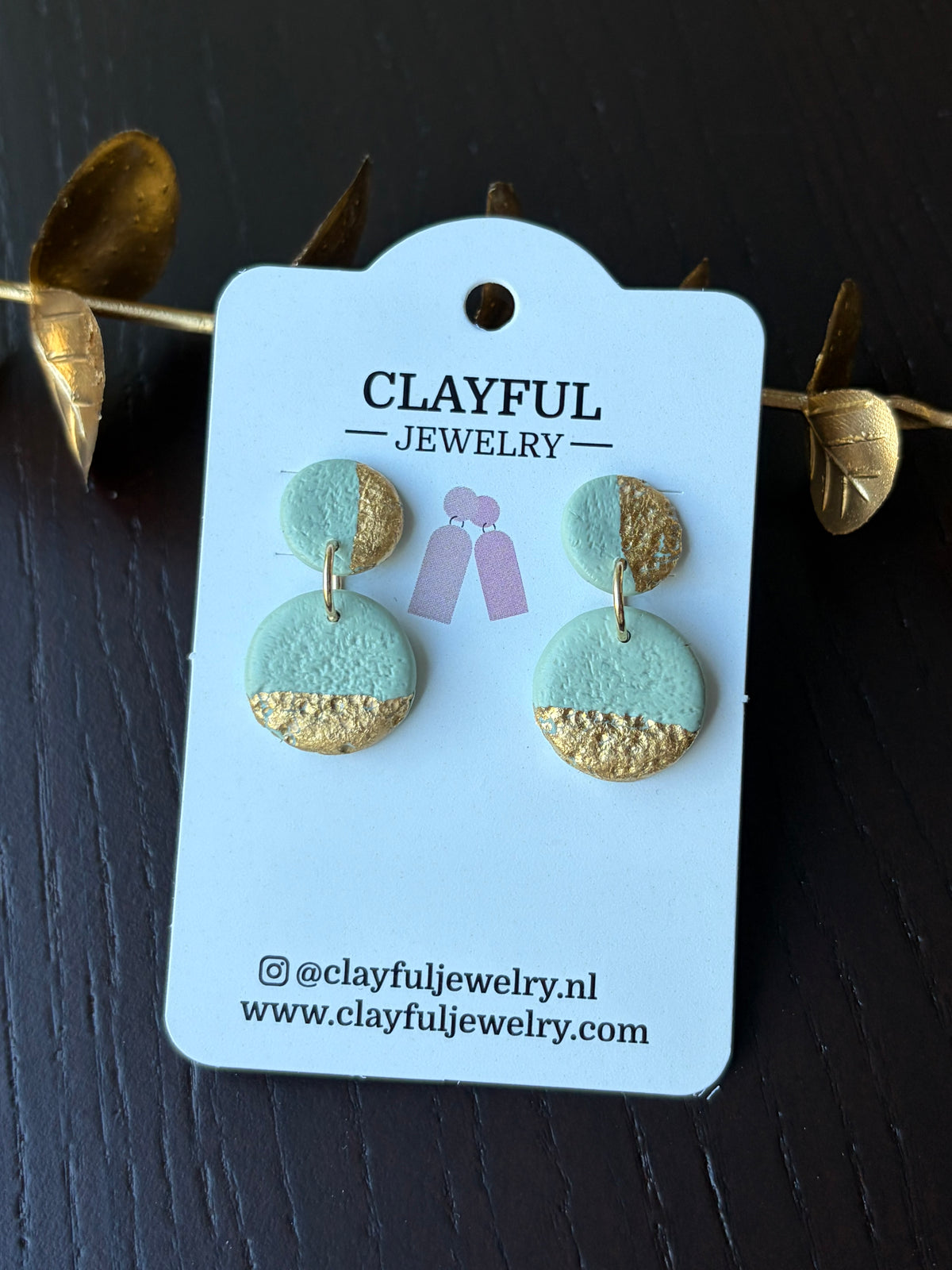 Soft Green and Gold Dangle Earrings