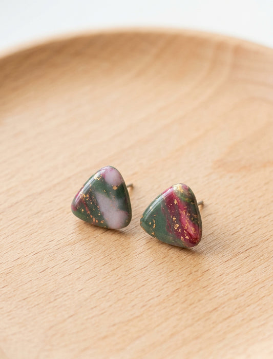 Little Stud Earrings in Green/Pink Faux Marble