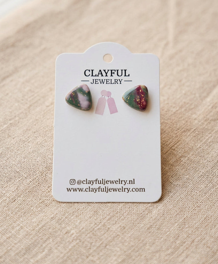 Little Stud Earrings in Green/Pink Faux Marble