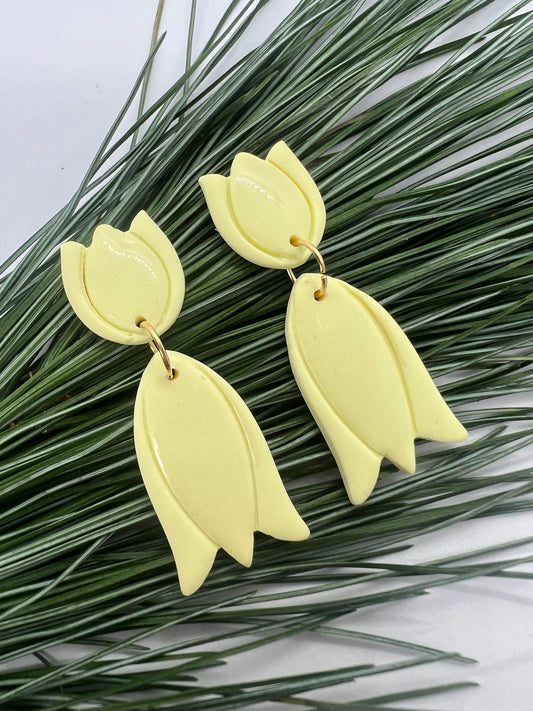 Tulips Dangles in Yellow with Walnut Wood Stud