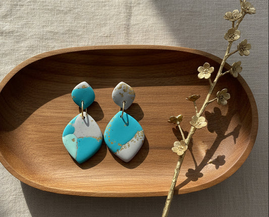 Faux Turquoise Marble Dangles with a Touch of Gold Glitter
