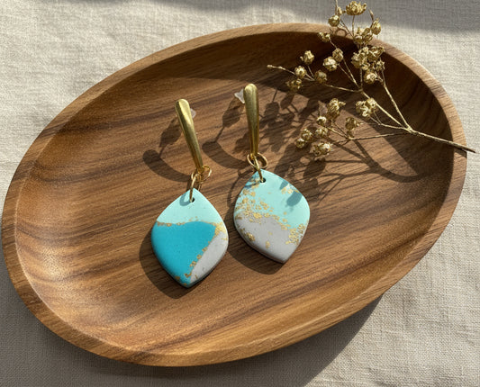Faux Turquoise Marble Dangles with a Touch of Gold Glitter