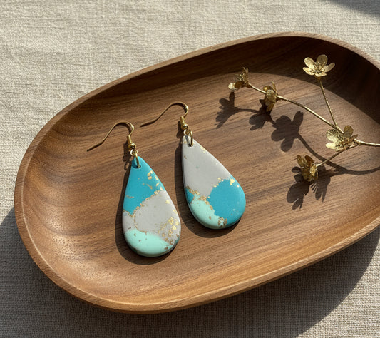 Faux Turquoise Marble Dangles with a Touch of Gold Glitter