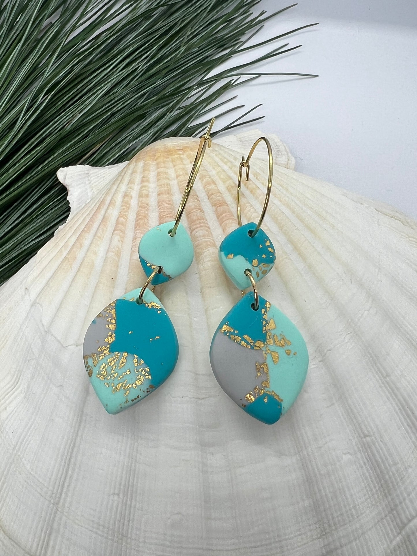Faux Turquoise Marble Dangles with a touch of Gold Glitter