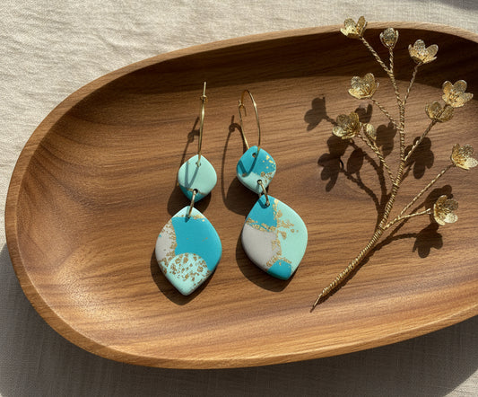 Faux Turquoise Marble Dangles with a touch of Gold Glitter