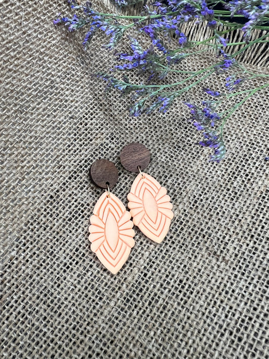 Silvia Dangles in Peach with Walnut Wood Stud