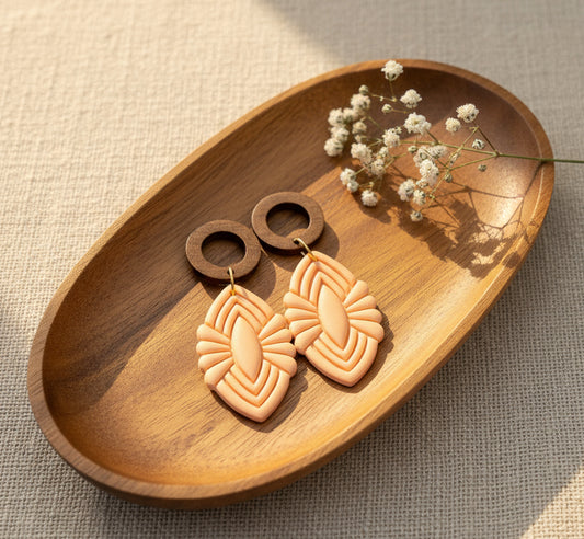 Silvia Dangles in Peach with Walnut Wood Stud