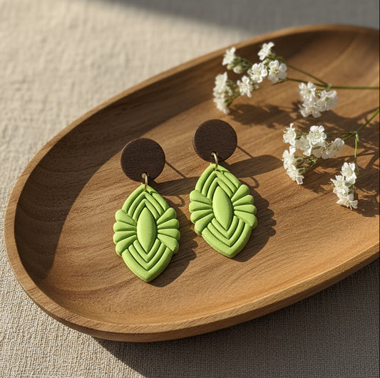 Silvia Dangles in Green with Walnut Wood Stud