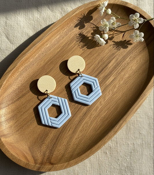 Silvia Dangles in Baby Blue with Wood Stud