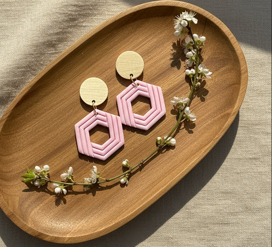 Silvia Dangles in Pink with Wood Stud