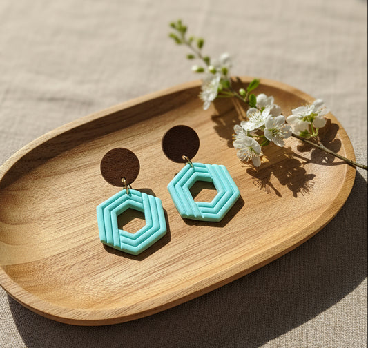 Silvia Dangles in Turquoise with Walnut Wood Stud