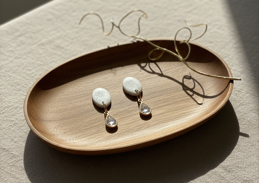 Pearly White Studs with Shiny Pendant