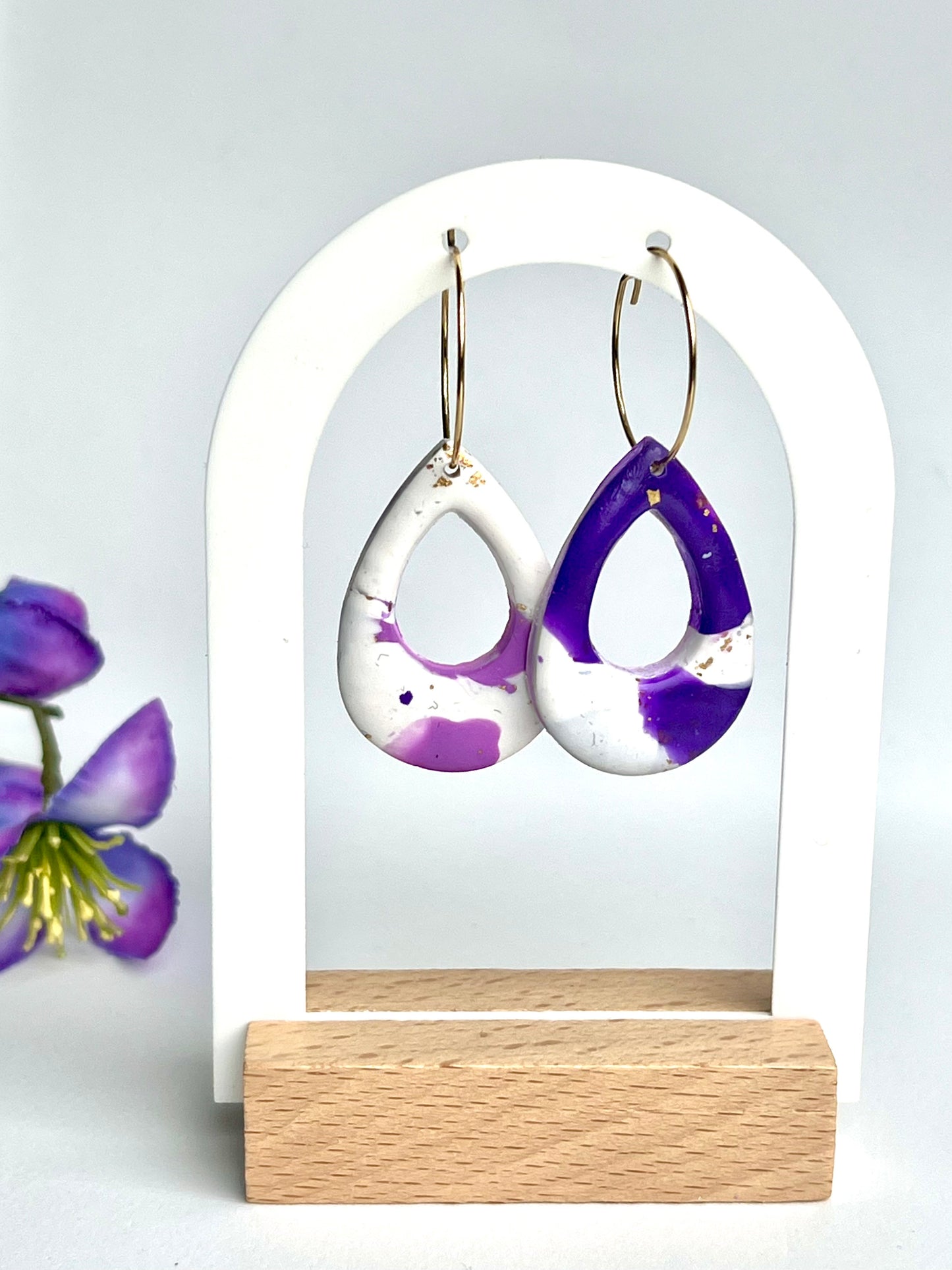 Faux Purple and White marble Dangles with a Touch of Gold