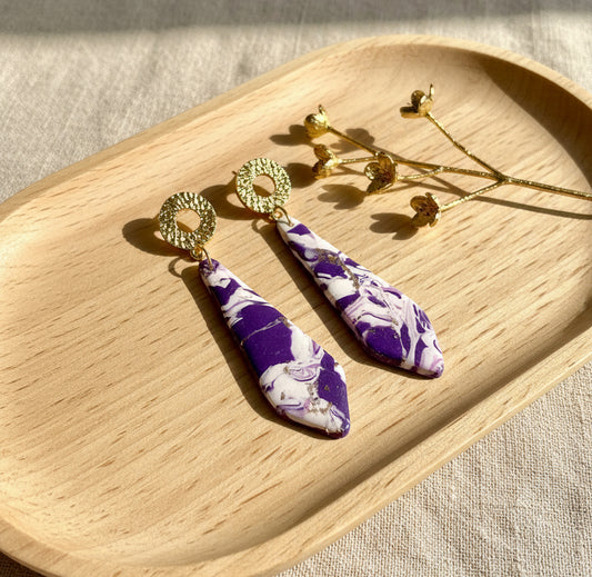 Faux Purple and White Marble Dangles with a Touch of Gold
