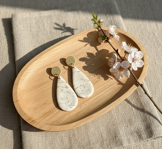 Faux Marble Dangles in Beige Gold