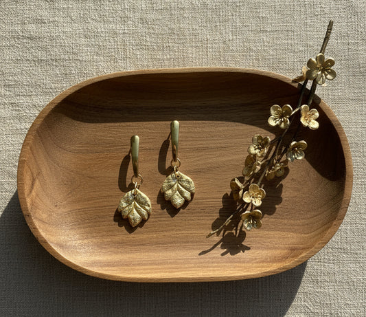 Flowers Dangles with Hammered Gold Texture