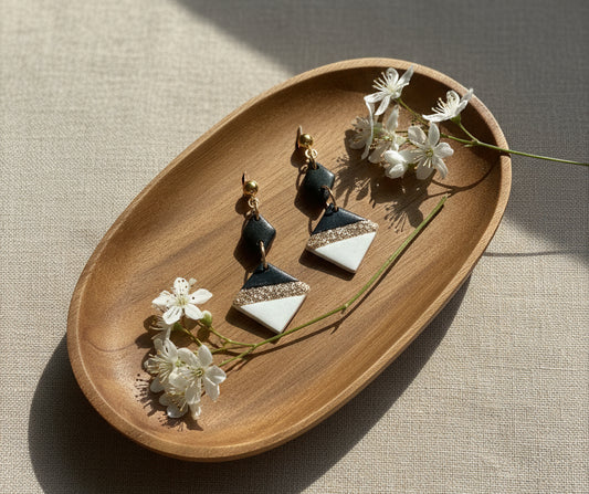 Black and White Dangles with a Touch of Gold Glitter
