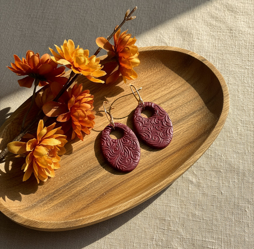 Bordeaux Red Textured Dangles