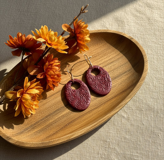 Bordeaux Red Textured Dangles