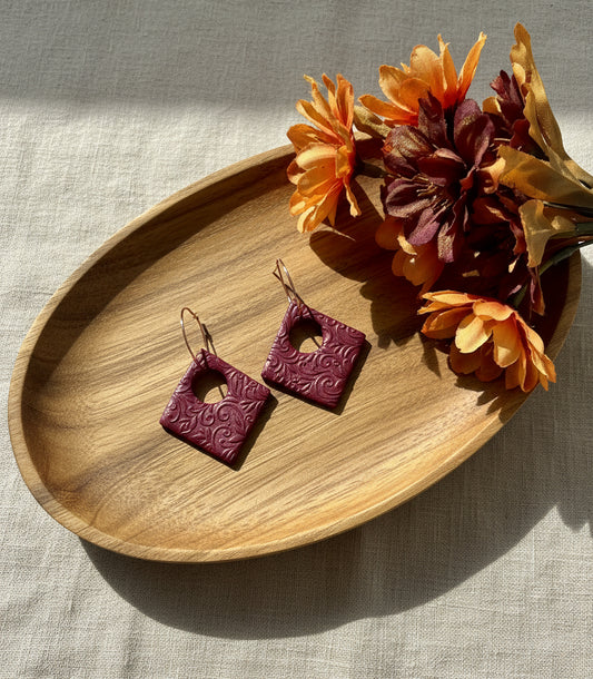 Bordeaux Red Textured Dangles