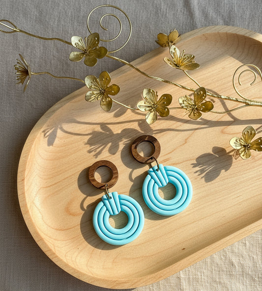 Silvia Dangles in Turquoise with Walnut Wood Stud